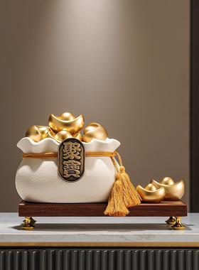 新中式陶瓷聚宝盆招财聚财摆件客厅酒柜办公室高档装饰品开业礼物