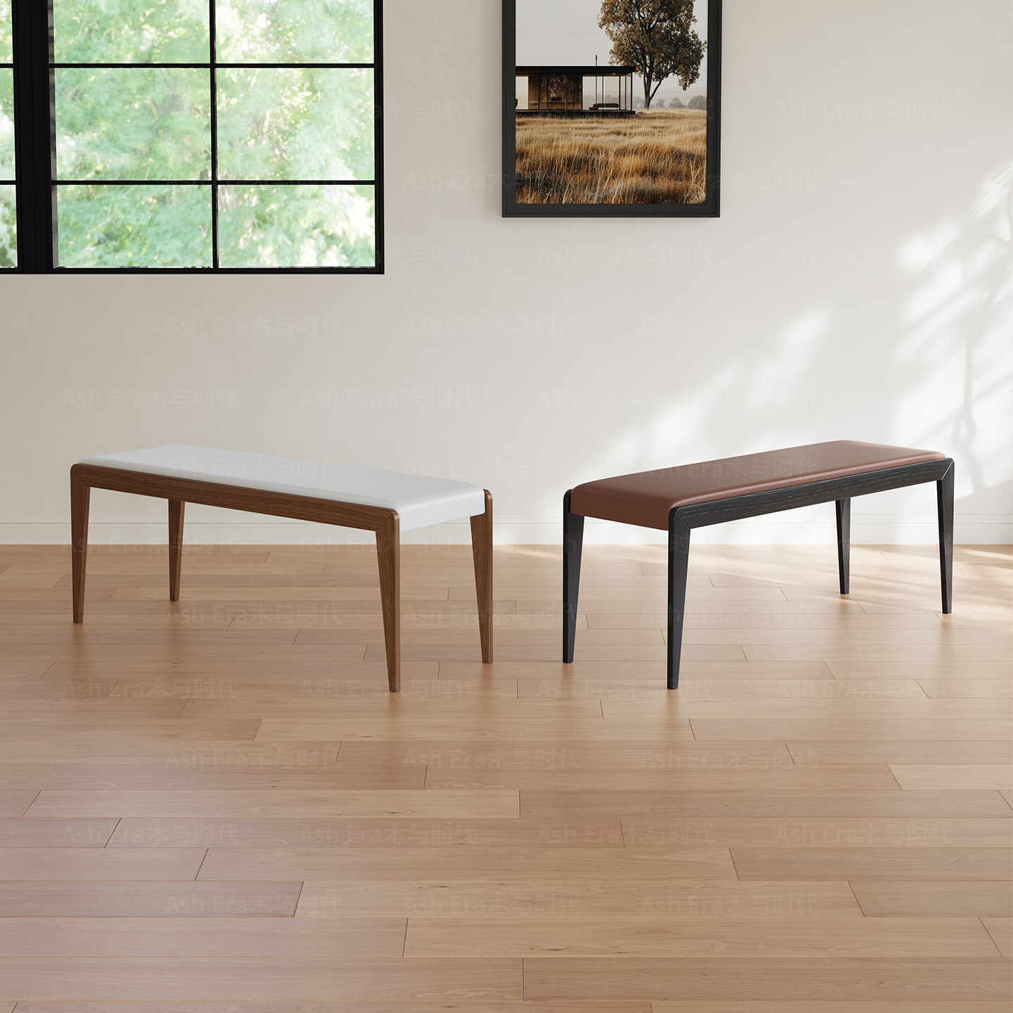 复古实木软包长条凳家用餐厅餐凳客厅餐桌凳长凳家用凳卧室床尾凳