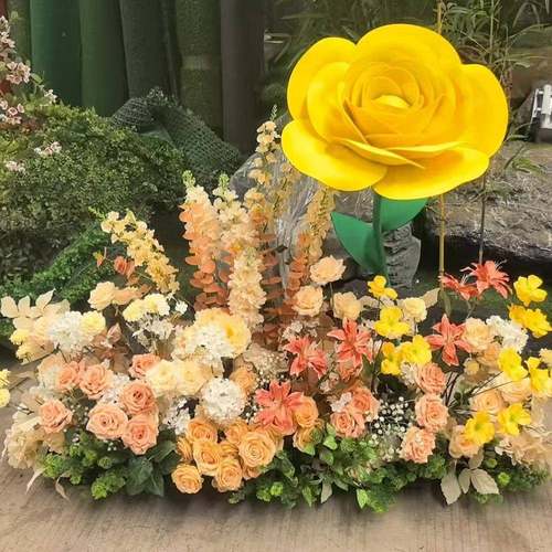 仿真E型VAMLMG974巨玫瑰网红黄瑰情人节创意花墙真仿大型玫玫瑰花