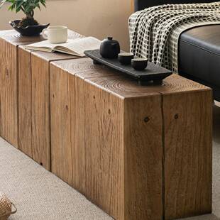 实木墩子几茶几深MTR纹中复古风做旧民色宿酒店原方形边摆件根雕