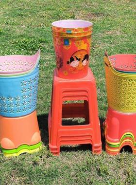 子圈塑料高凳夜市摆地摊瓜水果凳套红色喜庆金边垃圾桶896西装圈