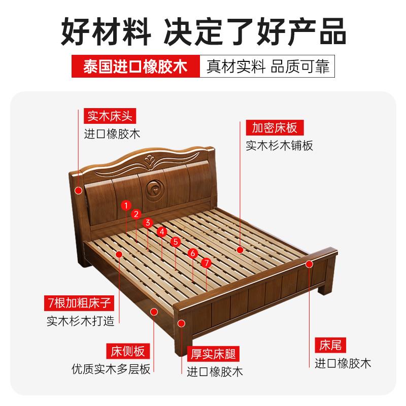 中式实木床现代简约1.8米双人床主卧全实木1.5米单人床工厂直销床