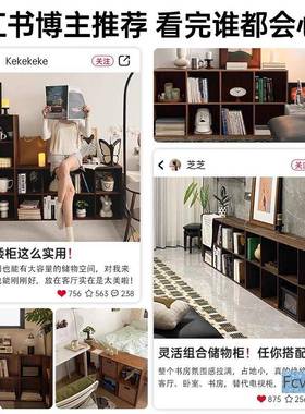 格子柜柜柜简易沙发架边柜收纳FEB靠墙矮柜书书落地八格隔断柜
