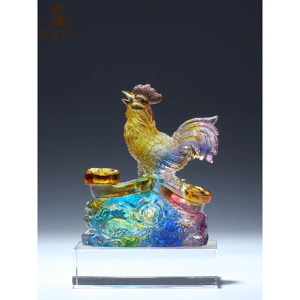 古代彩釉小公鸡招财饰品和镇屋水晶十二生肖鸡饰品工艺品属于鸡吉