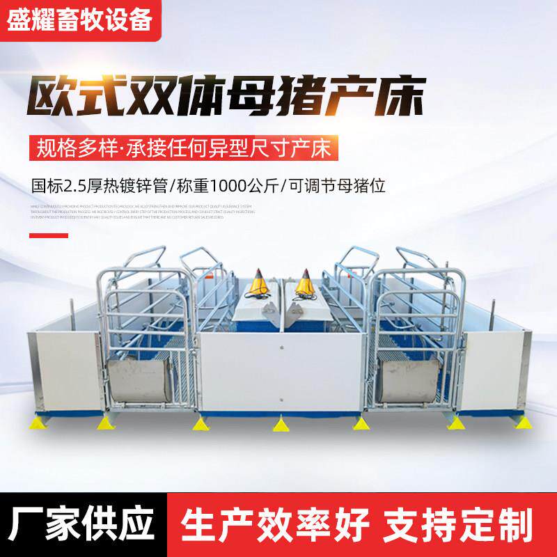 新款单双体欧式母猪产床2.5厚热镀锌管材三棱钢漏粪地板养猪设备
