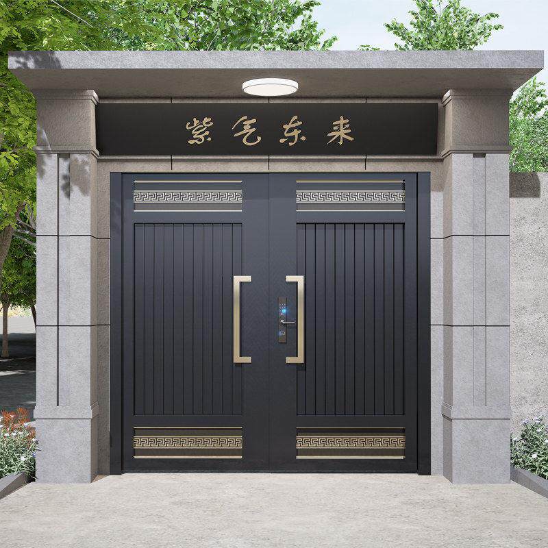 中式现代铁艺农村庭院门铝合金别墅入户大门不锈钢门自建房花园门