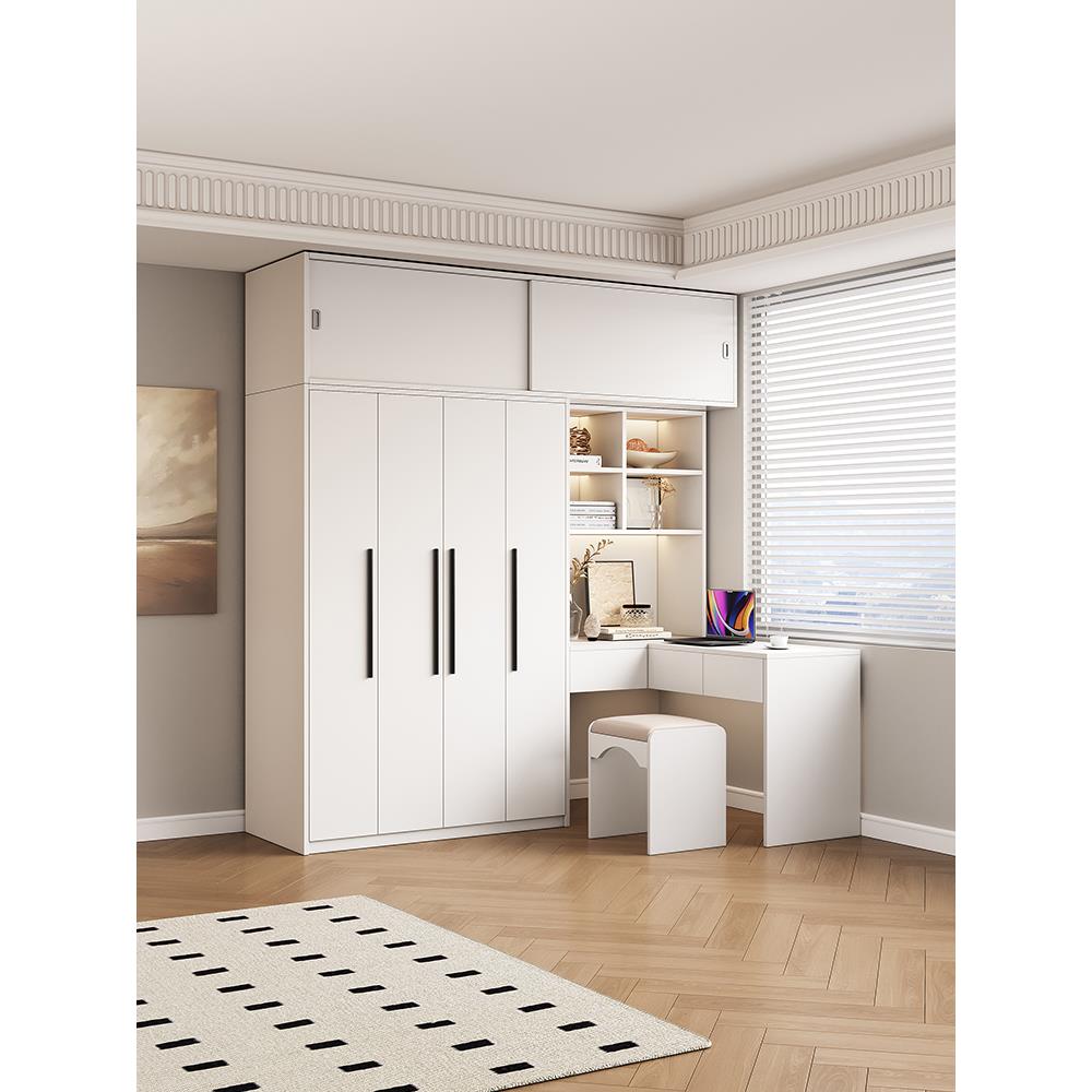 实木衣柜梳妆台一体组合转角书桌卧室家用小户型儿童衣橱书桌柜