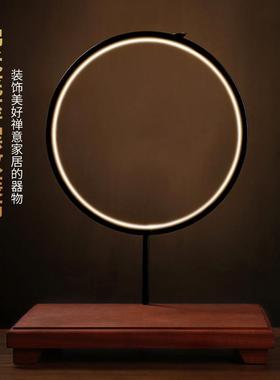 戴玉堂实木摆件《花梨木佛光带灯圈可发光底座》佛像装饰家居饰品