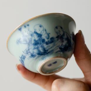 仿古天青汝窑开片主人杯大号家用陶瓷品茗杯功夫茶具茶杯个人杯子