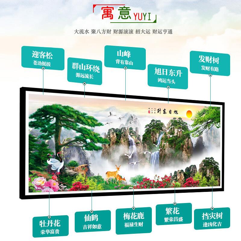 迎客松线绣十字绣2024新款客厅大幅大气山水风景手工满绣旭日东升