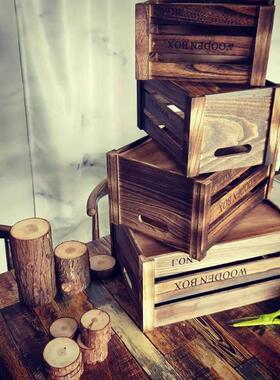 森系婚庆道具实木箱收纳筐收纳箱复古做旧木框摆件婚礼舞台装饰