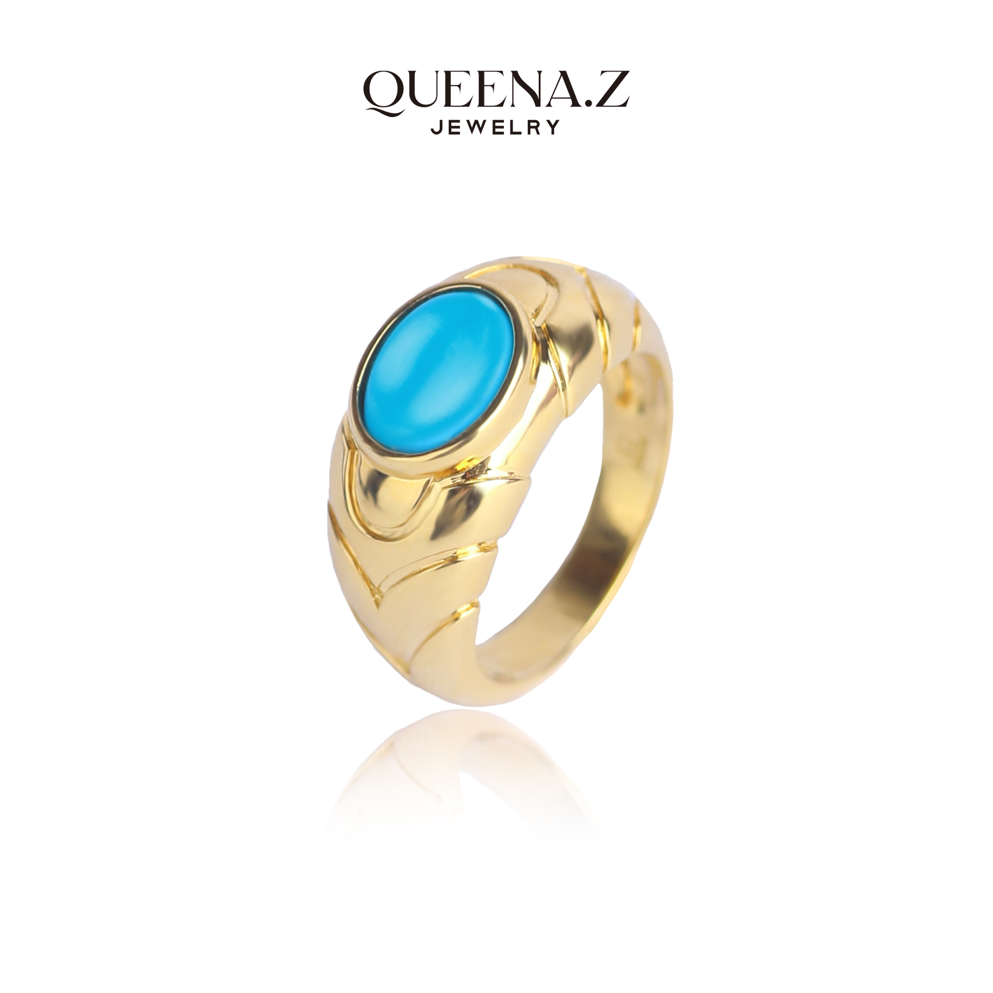 QUEENA.Z 新品设计师系列绿松石女士百搭戒指