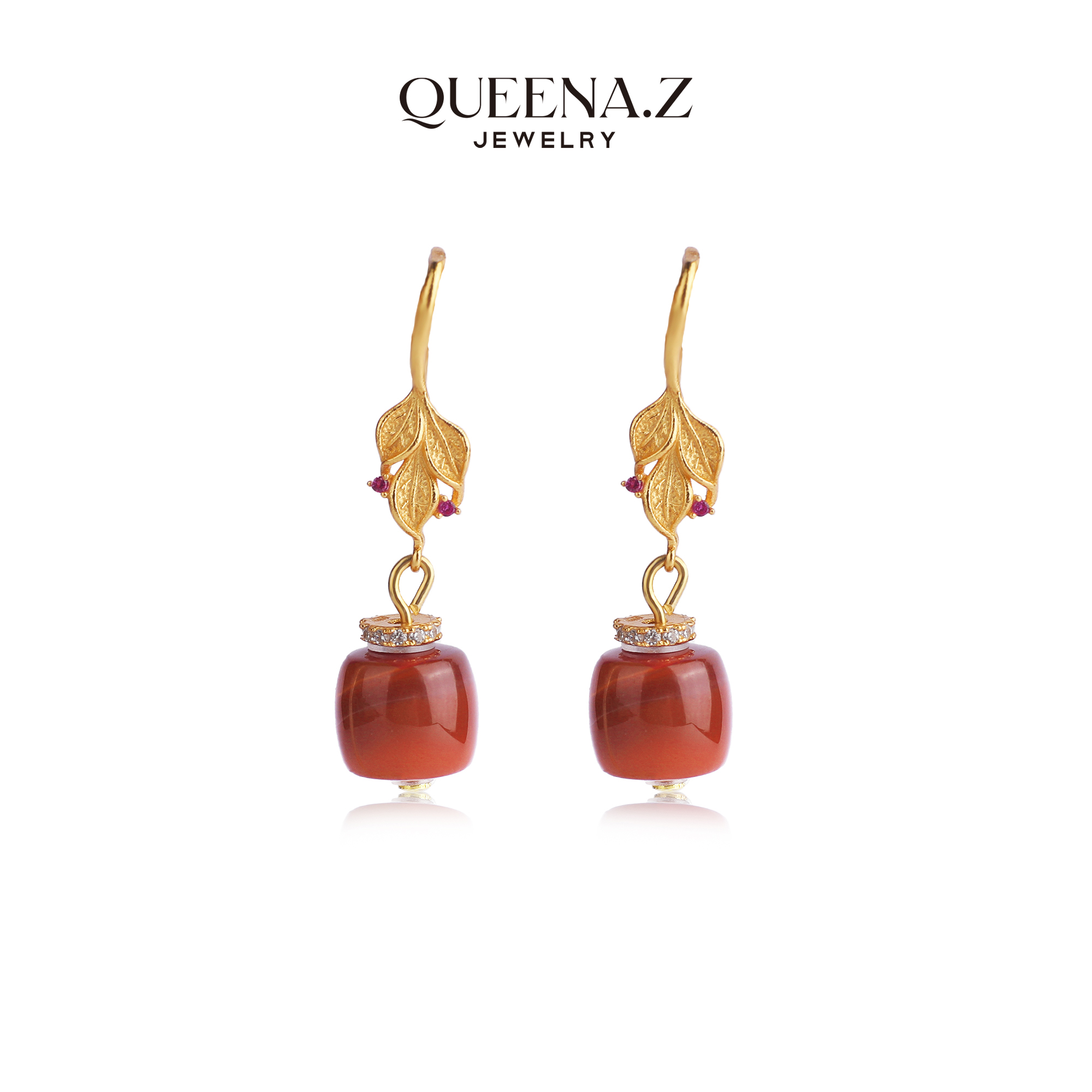 QUEENA.Z 2025新品设计师系列女士牛血红DIY耳饰HH340323003