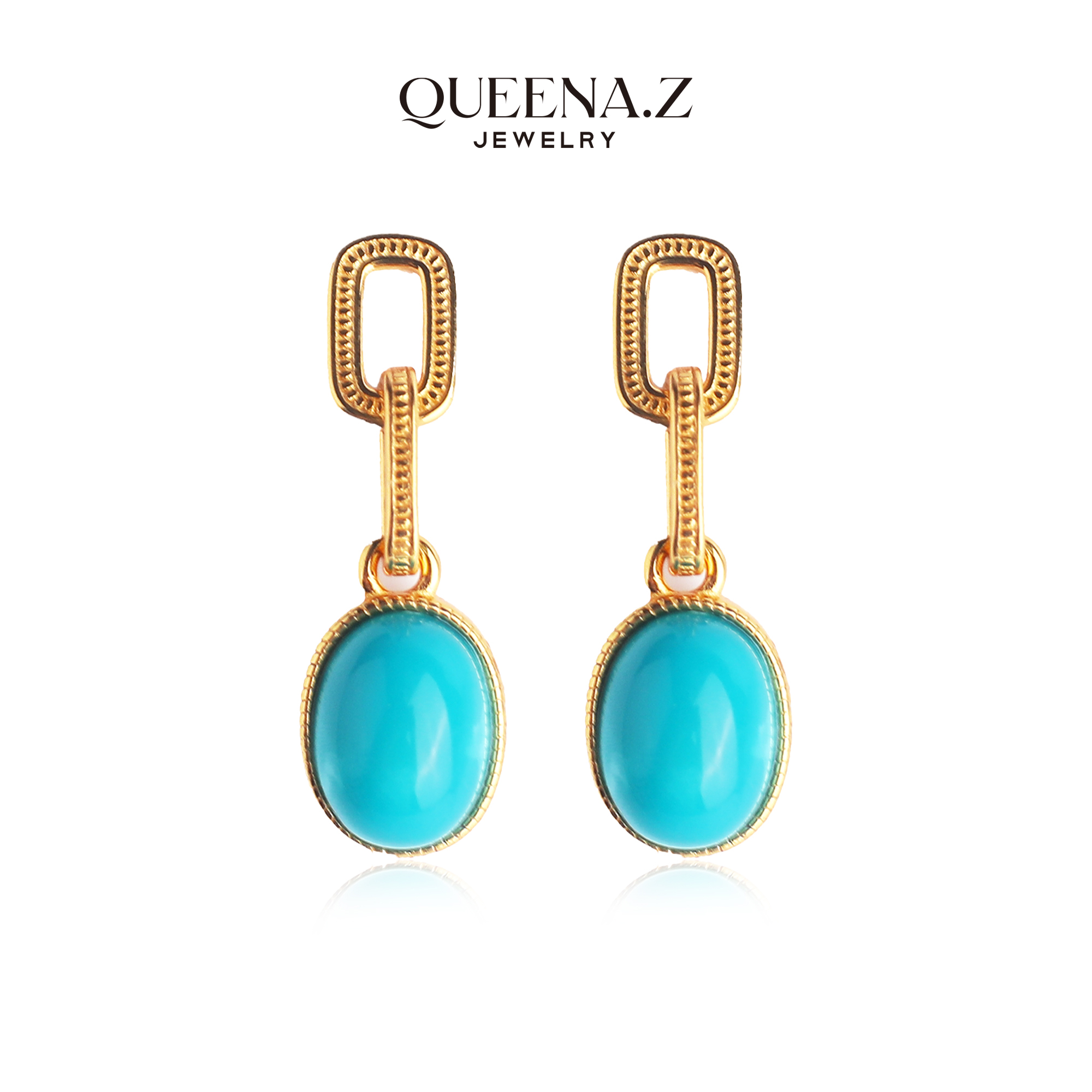 QUEENA.Z 新品女士S925睡美人环环相扣旦面耳环6*8mm