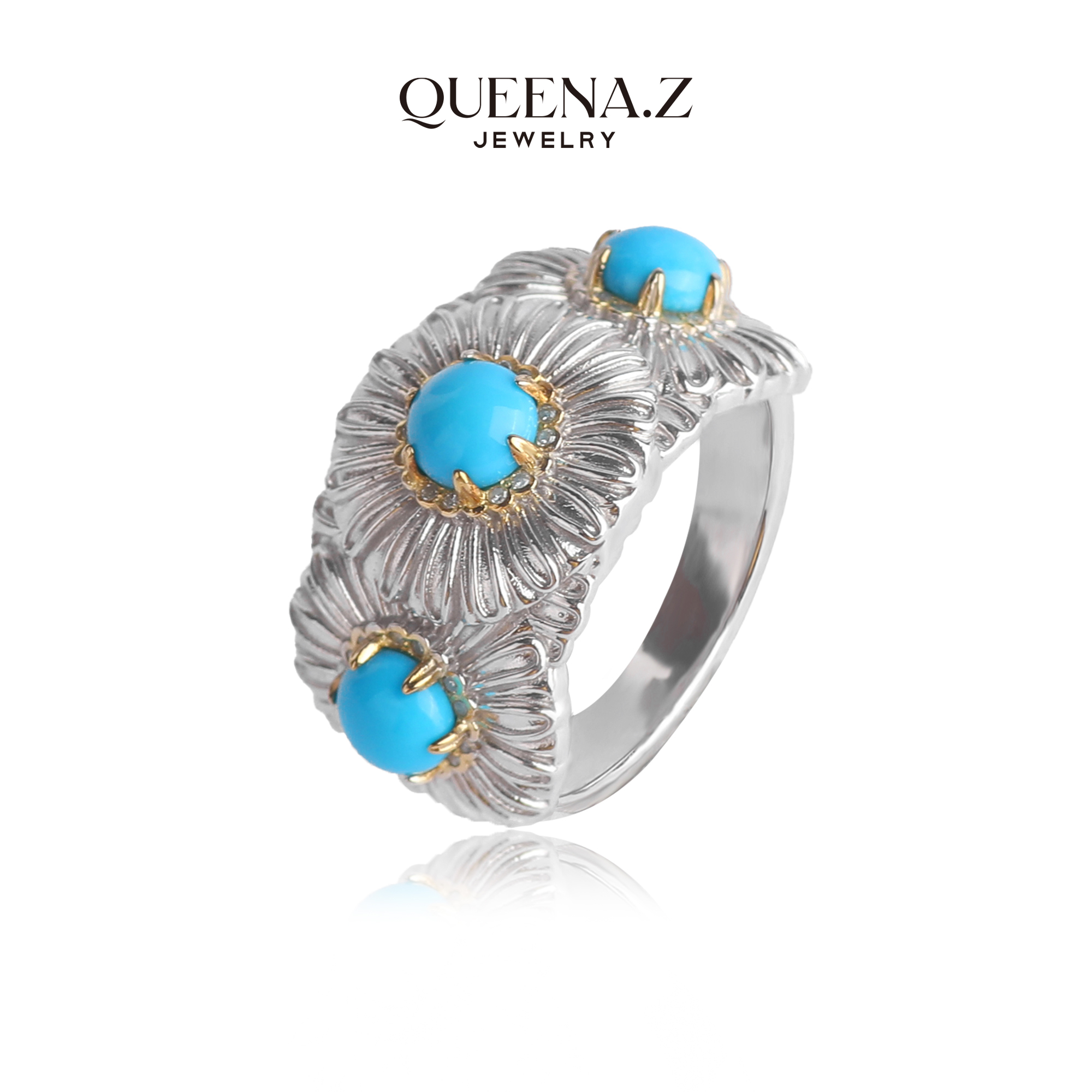QUEENA.Z 新品设计师女士绿松石戒指HH720222012
