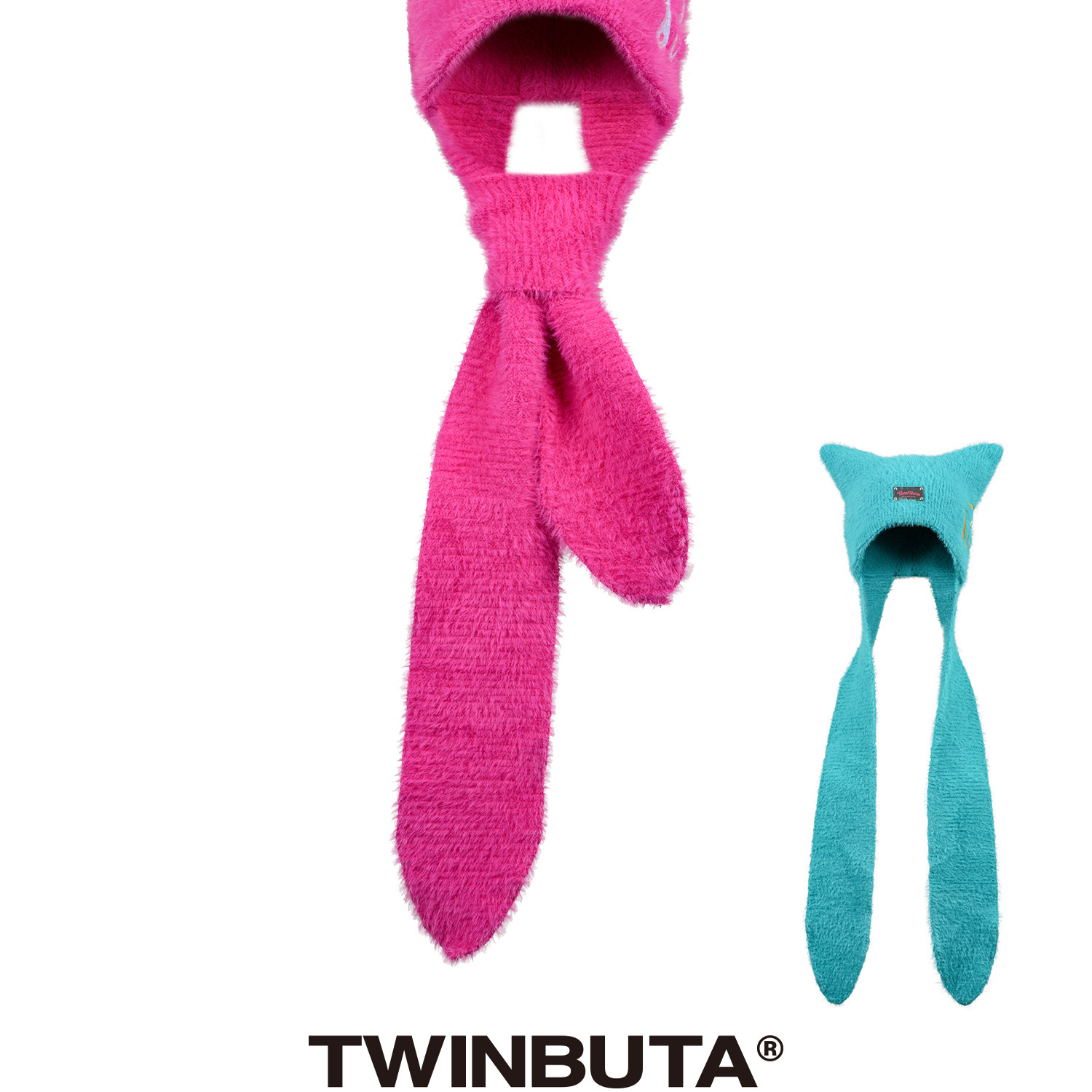 TWINBUTA【明星同款】BUTA KITTY毛绒刺绣针织帽猫耳围巾帽
