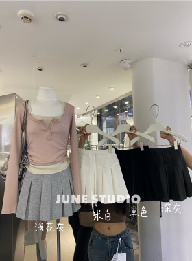 June 美式辣妹性感低腰A字裙半身裙女2024夏季防走光百褶裙短裙子