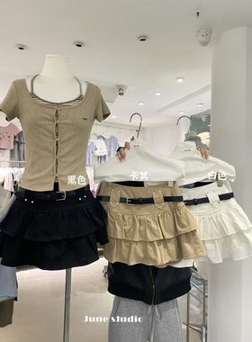 美式a字蓬蓬半身裙女春夏新款辣妹荷叶边蛋糕裙高腰显瘦百褶短裙