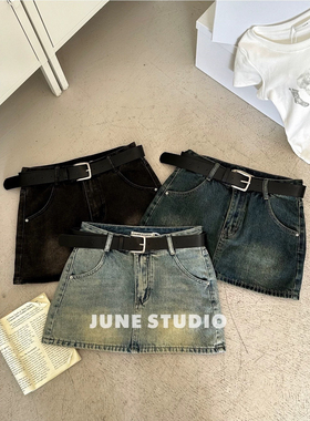 June 复古牛仔半身裙女2024夏季新款高腰小个子a字辣妹包臀短裙裤