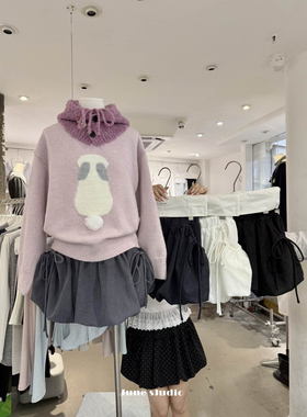 蝴蝶结磨毛花苞裙短裙女春秋新款黑色轻亚风高腰显瘦A字蓬蓬裙子