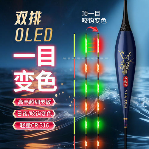 黄金眼LED一目变色双目夜光漂恒亮电子漂日夜两用浮漂咬钩变色漂