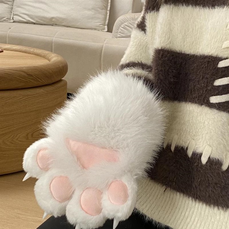 一捏会叽叽叫的猫咪手套毛绒茸y保暖可爱猫爪手套女生秋冬季防冻
