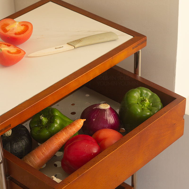 尤皿 实木厨房推车多层抽屉可移动岩板岛台落地多功能置物收纳架