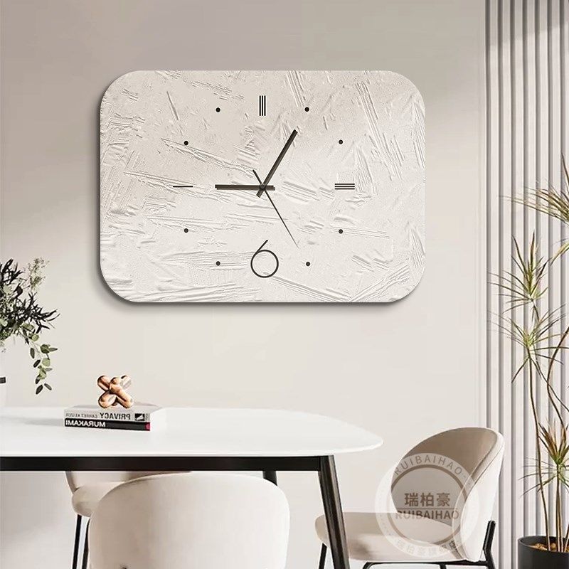 奶油风电表箱装饰画带钟表推拉式配电箱极简肌理感电闸开关盒挂画