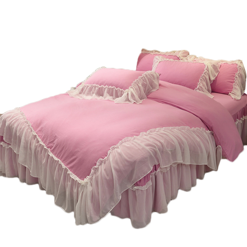 公主风床裙款全棉水洗棉四件套少女心雪纺白纱被套1.5/1.8m床