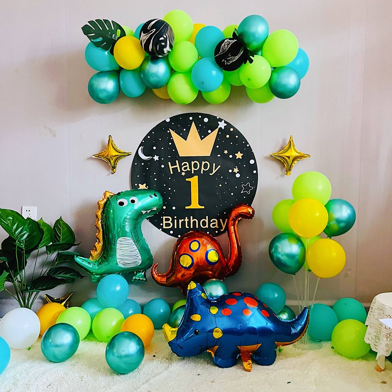 男孩宝宝儿童2周岁气球电视投屏背景墙布置场景恐龙生日主题装饰