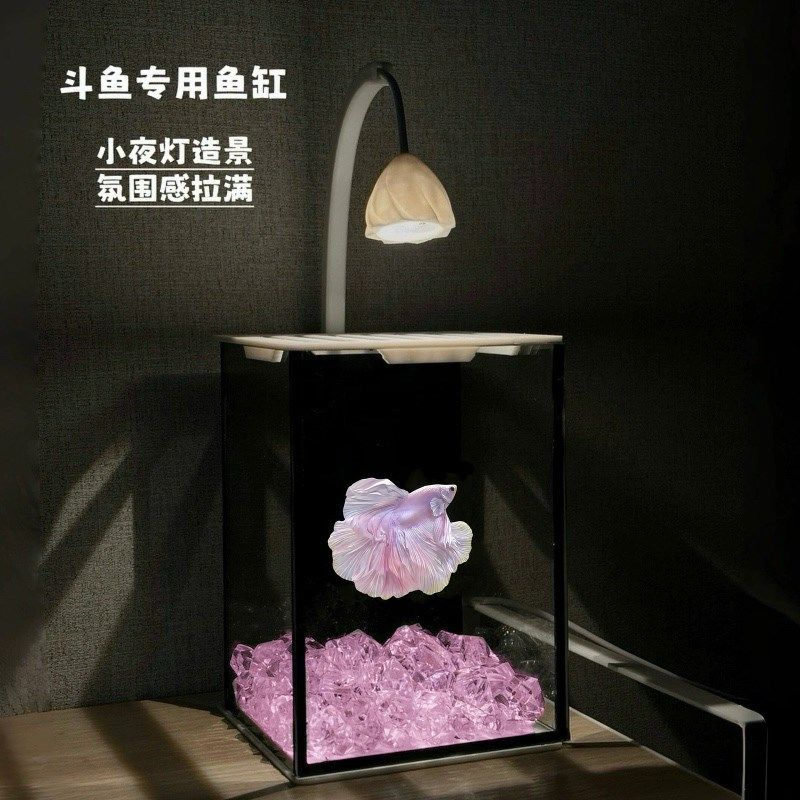 斗鱼专用鱼缸玻璃小型斗鱼缸桌面造景迷你客厅观赏小夜灯懒人充电