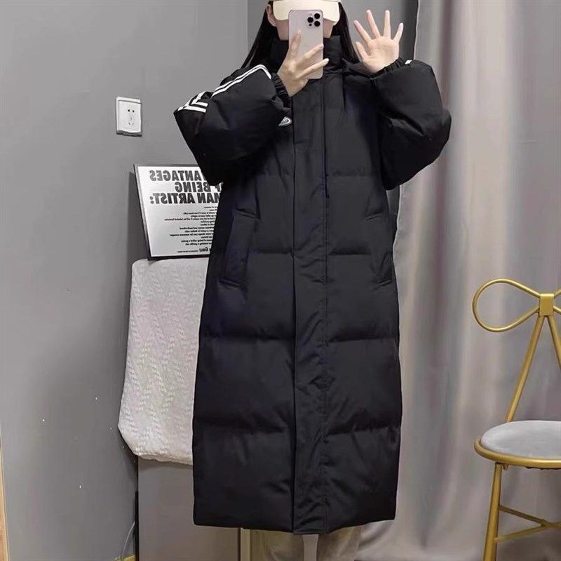 黑色羽绒棉服女冬季2024新款韩版宽松连帽中长款棉衣加厚艺考棉袄