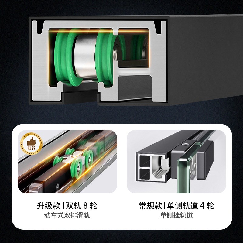 极窄一字型淋浴房隔断双轨道浴室卫生间干湿分离玻璃门淋浴隔断