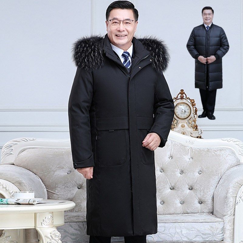 新活里活面大码可脱卸内胆中老年羽绒服男长款加厚爸爸装过膝大衣