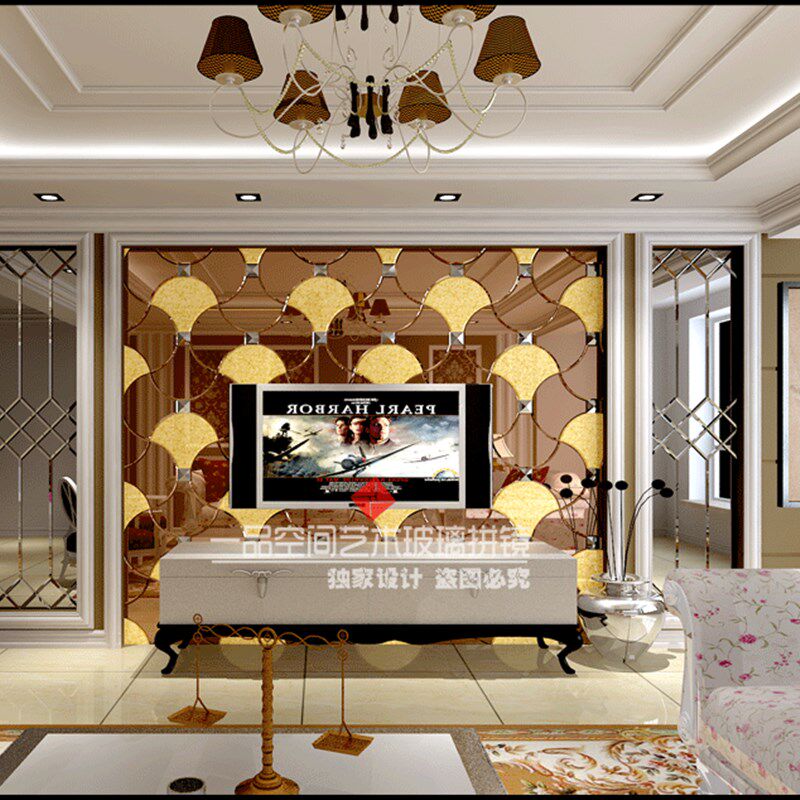 拼镜艺术玻璃电视背景墙菱形茶镜灰镜车边装饰银镜放射边工艺定制