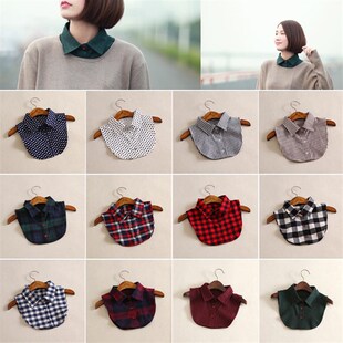 百搭格子衬衫假领子装饰领磨毛冬季女款衬衣领男女V士纯棉衣领韩