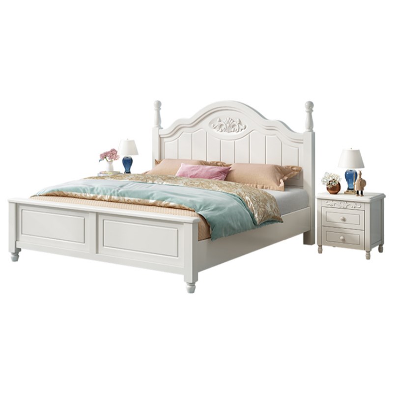 美式实木床双人床1.8米现代简约卧室婚床1.5米白色公主单床奶油风