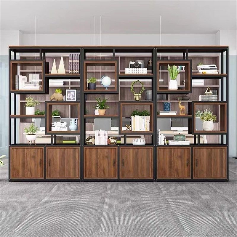书架落地简约多层书柜办公室现代屏风花架客厅铁艺隔断墙置物架