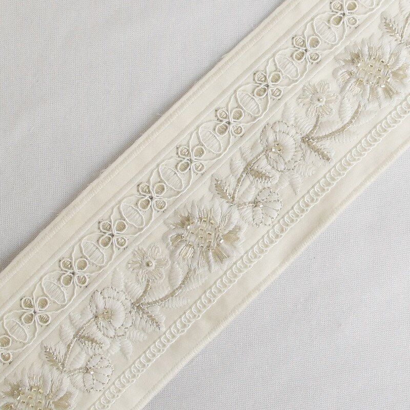 天河花边新款米白色窗帘刺绣蕾丝立织带边拼接6公公宽一米零新款