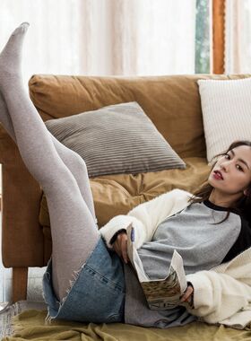 冬加绒加厚打底裤女外穿竖条纹白色咖色棉螺纹内穿保暖棉裤连裤袜