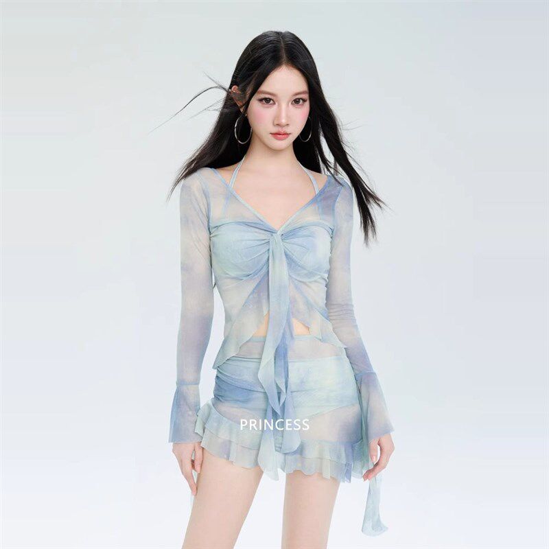 分体泳衣女款2025年新款爆款泡温泉四H件套长袖罩衫防晒沙滩比基