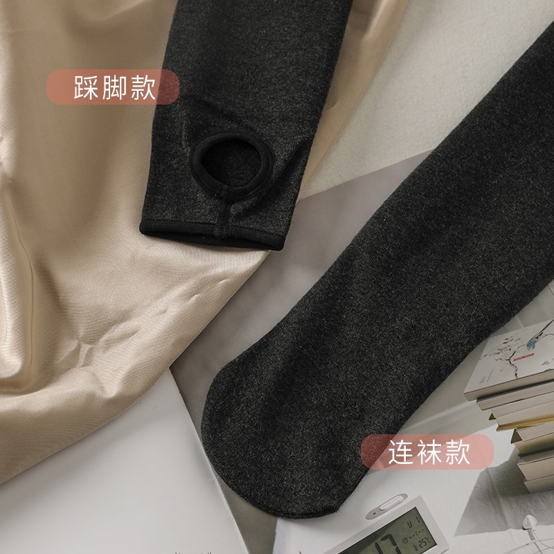 秋冬季加绒加厚棉质打底裤女外穿黑深灰色竖条纹一体连脚裤袜踩脚