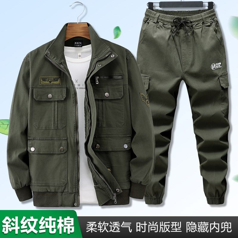 春秋纯棉迷彩服工作服套装男加厚耐磨防烫电焊劳保T服男款弹力工