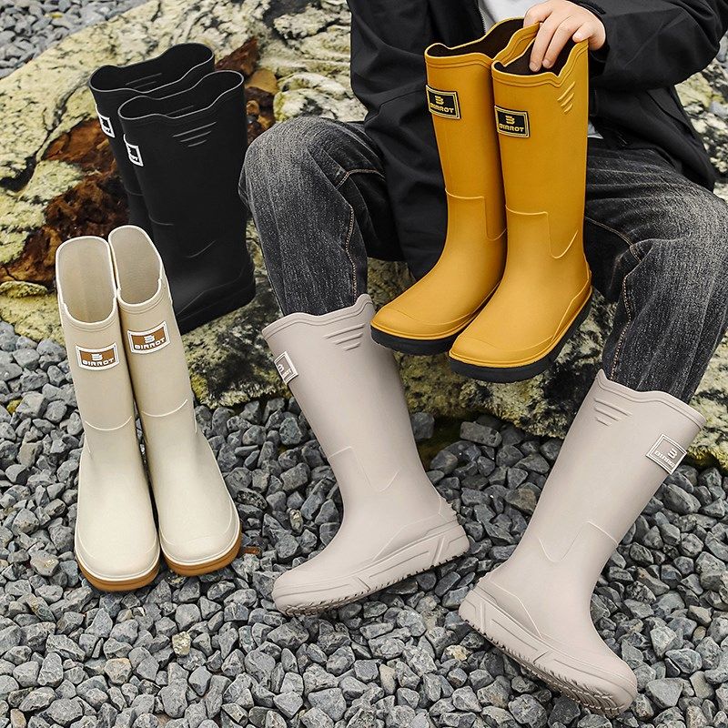 德系高筒男士雨靴防滑防臭雨鞋男款厨房防水工作水鞋加绒耐磨胶鞋