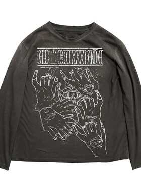 十卟SHIBU 垃圾摇滚GRUNGE废土风设计感颓废脏脏长袖ins古着感T恤