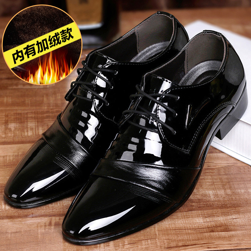 皮鞋男英伦尖头系带韩版青年男鞋加绒2021新款男士商务正装鞋子男