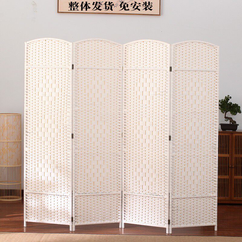 田园藤编屏风隔断时尚客厅卧室酒店移动现代简约试衣竹藤实木折屏
