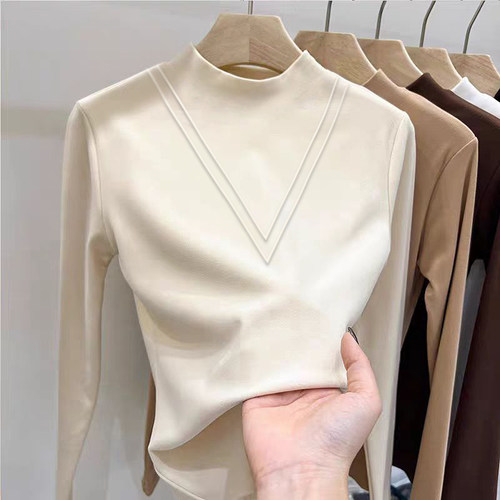 德绒加厚加绒白色洋l气内搭半高领独特别致打底衫女秋冬季2025新