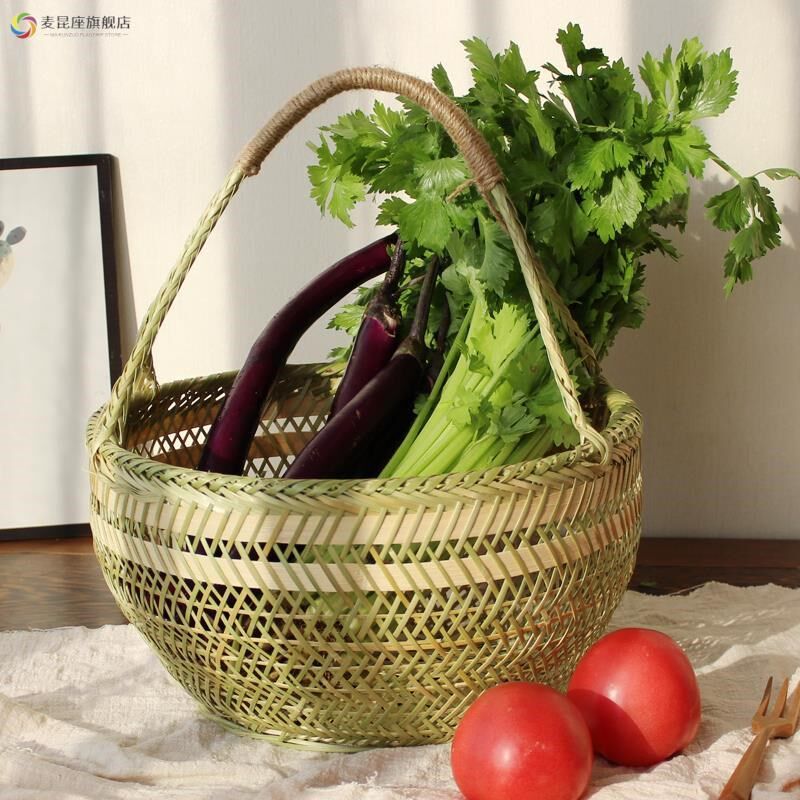 竹圆篮子手筐工竹子编竹篮织手提菜篮鸡蛋篮水果收纳2c67adf7竹编