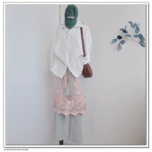 24新款单层粉色网纱刺绣蕾丝屁帘裙帘围裙腰封裙叠穿罩裙半裙中长